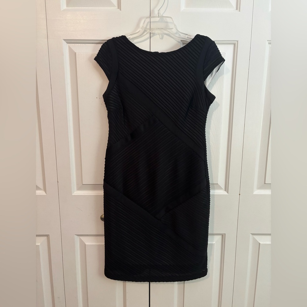 Dressbarn Black Textured Diagonal Ribbed Midi Dress